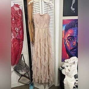 Beige colors with silver glitter somewhat open back